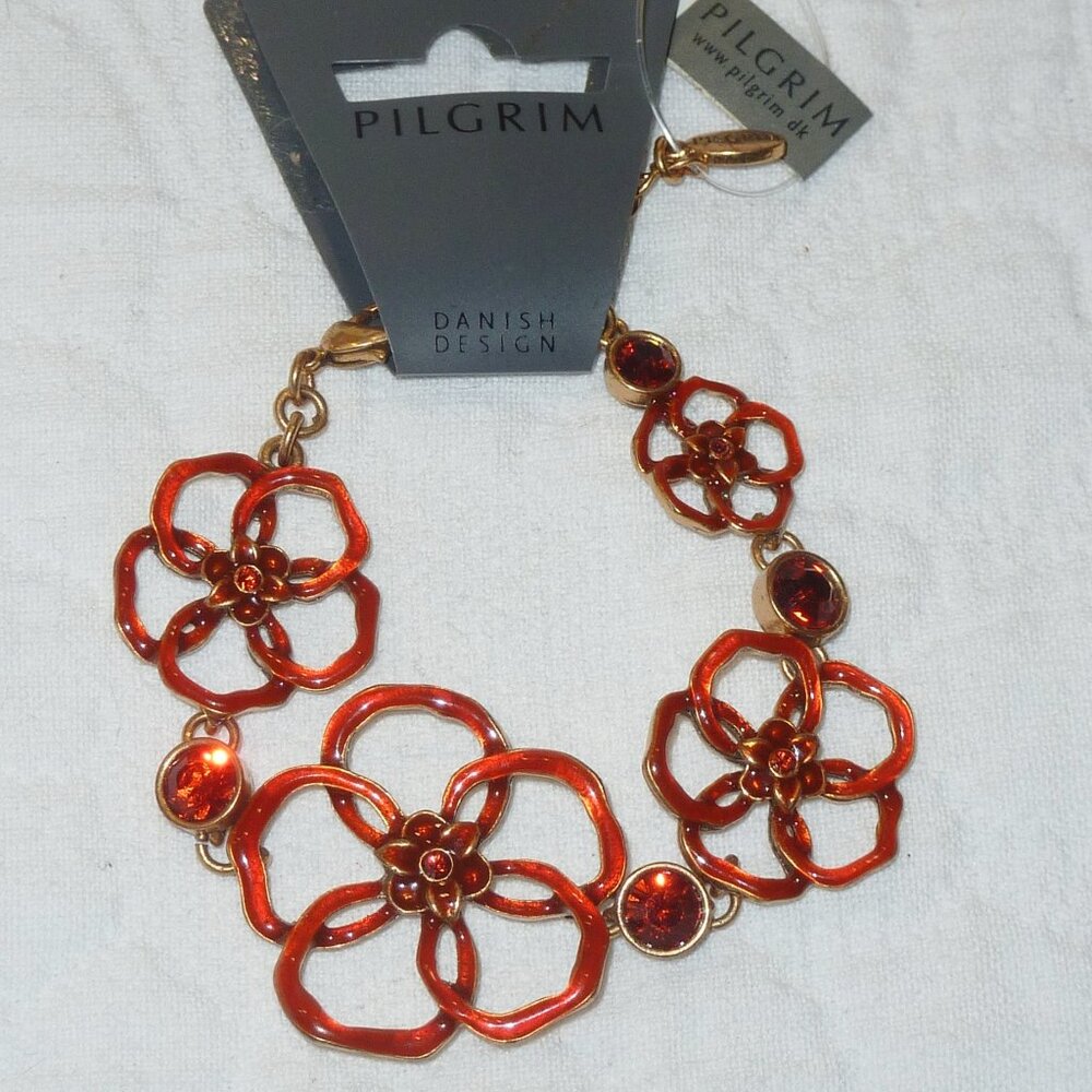 NWT Pilgrim Gold Tone Enamel Flower Bracelet